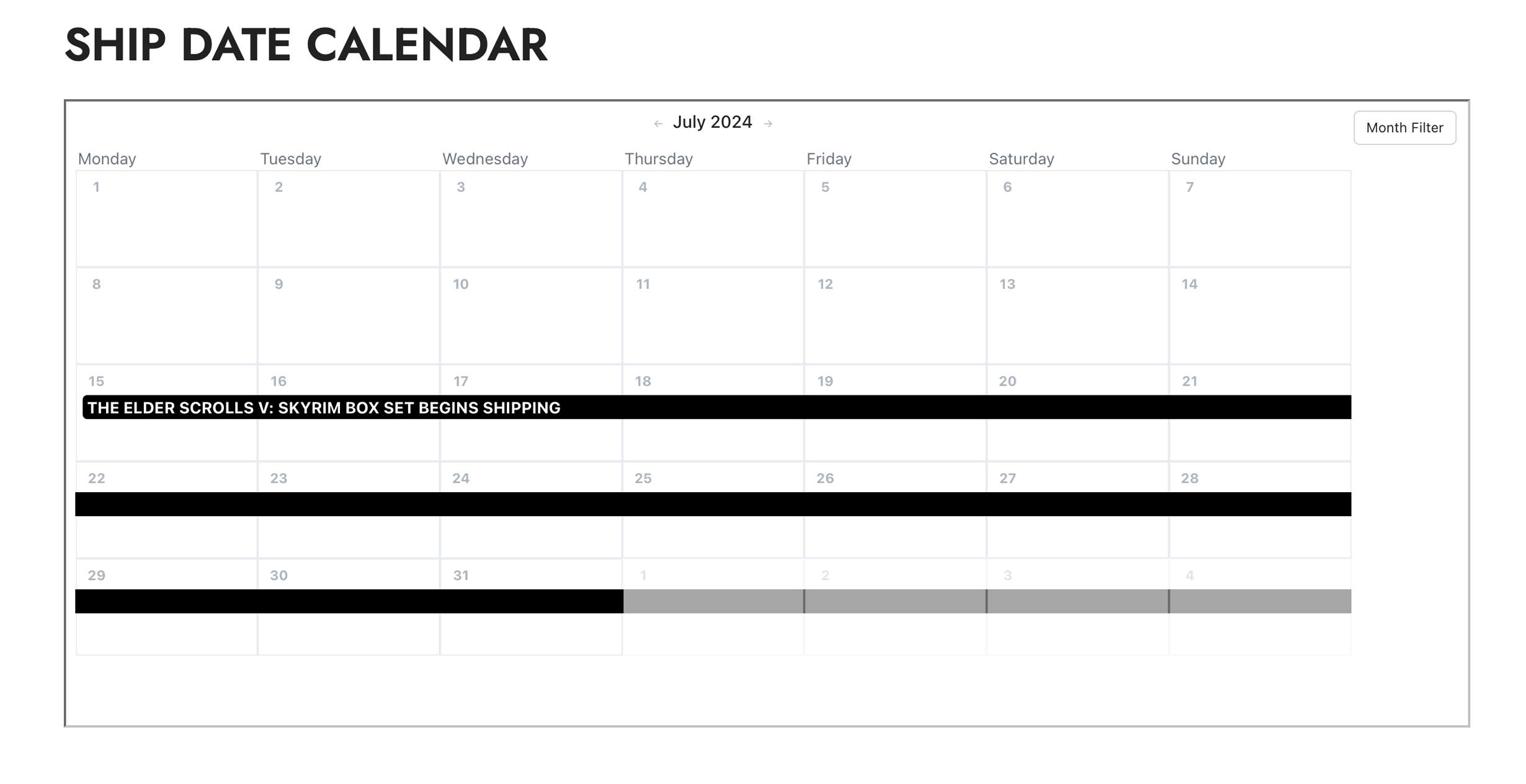 NEW FEATURE: Track the ETA for all pre-order items using our new CALENDAR